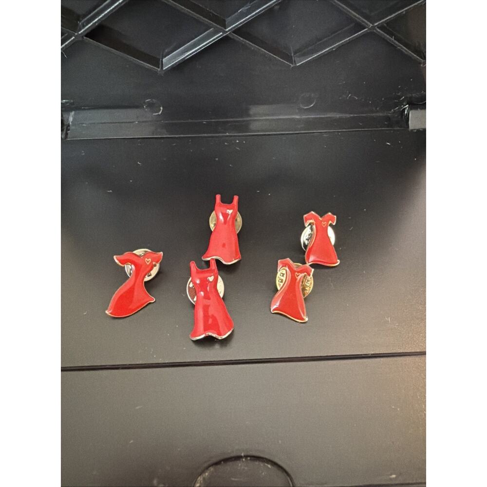 Lot of 5 Red Dress w/Heart Lapel Pins